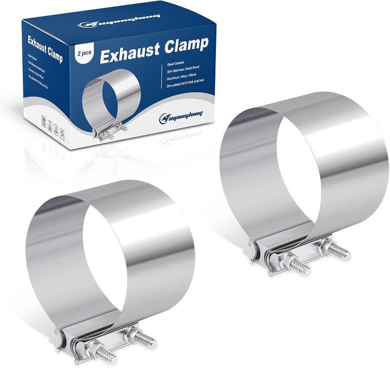 ouyanglong 5.0 Inch Exhaust Clamp, Butt Joint Band Clamp Stainless Steel Sleeve Coupler for Pipes,Mufflers,Catalytic Converters - 2 Pack - Image 1